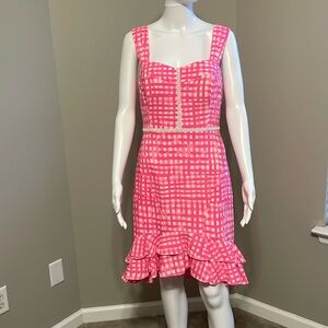 Lilly Pulitzer Pink Tropics Feelin Beachy Gingham Avalyn Stretch Dress, Size 6
